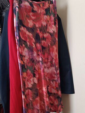 NWT Impressionist Flowered Maxi Skirt in Red Pink Lavender Green